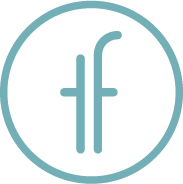 A blue and white logo with the letter "f" in the center.